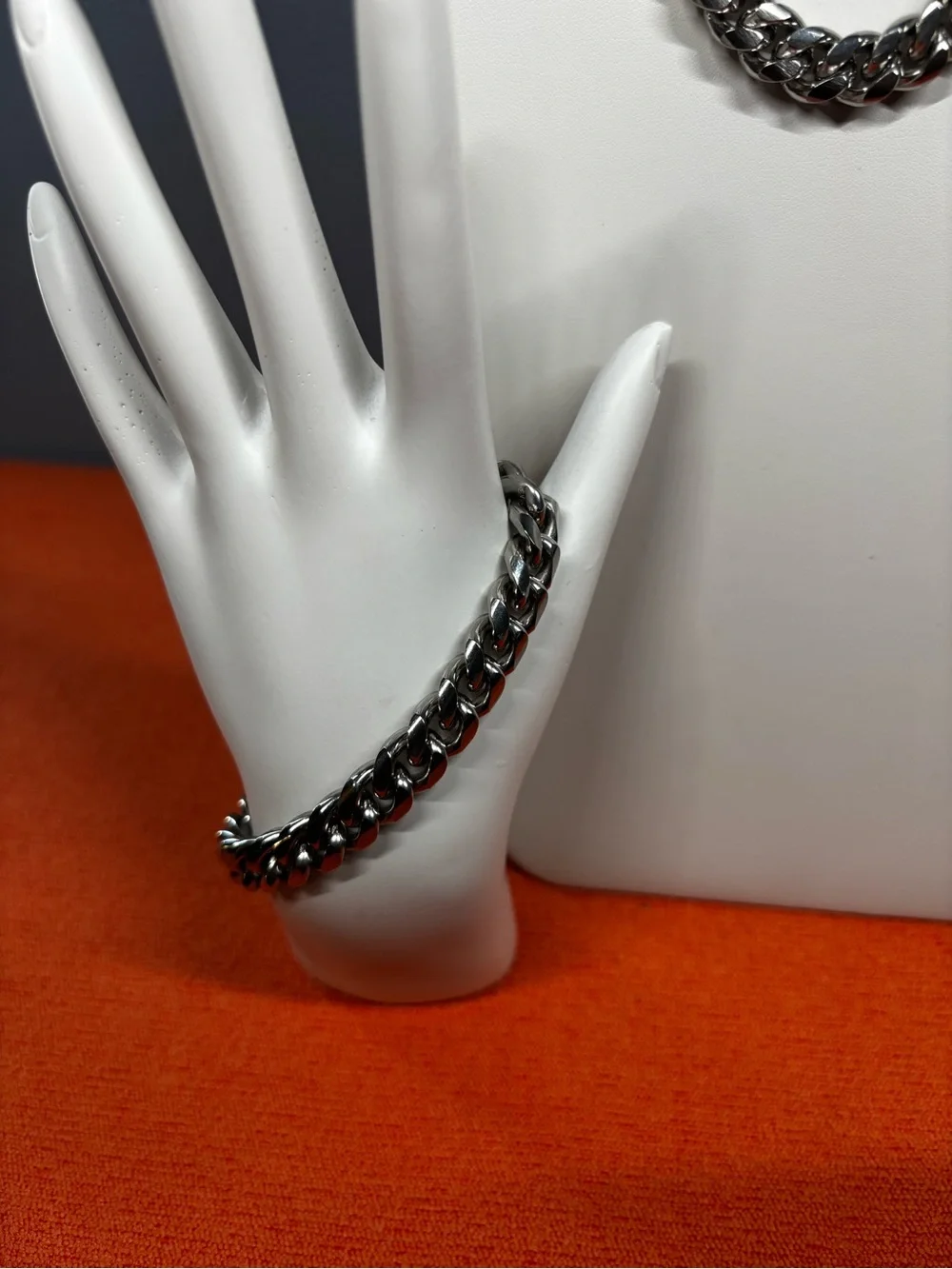 Men's Chunky Stainless Steel Cuban Link Chain and Bracelet Set